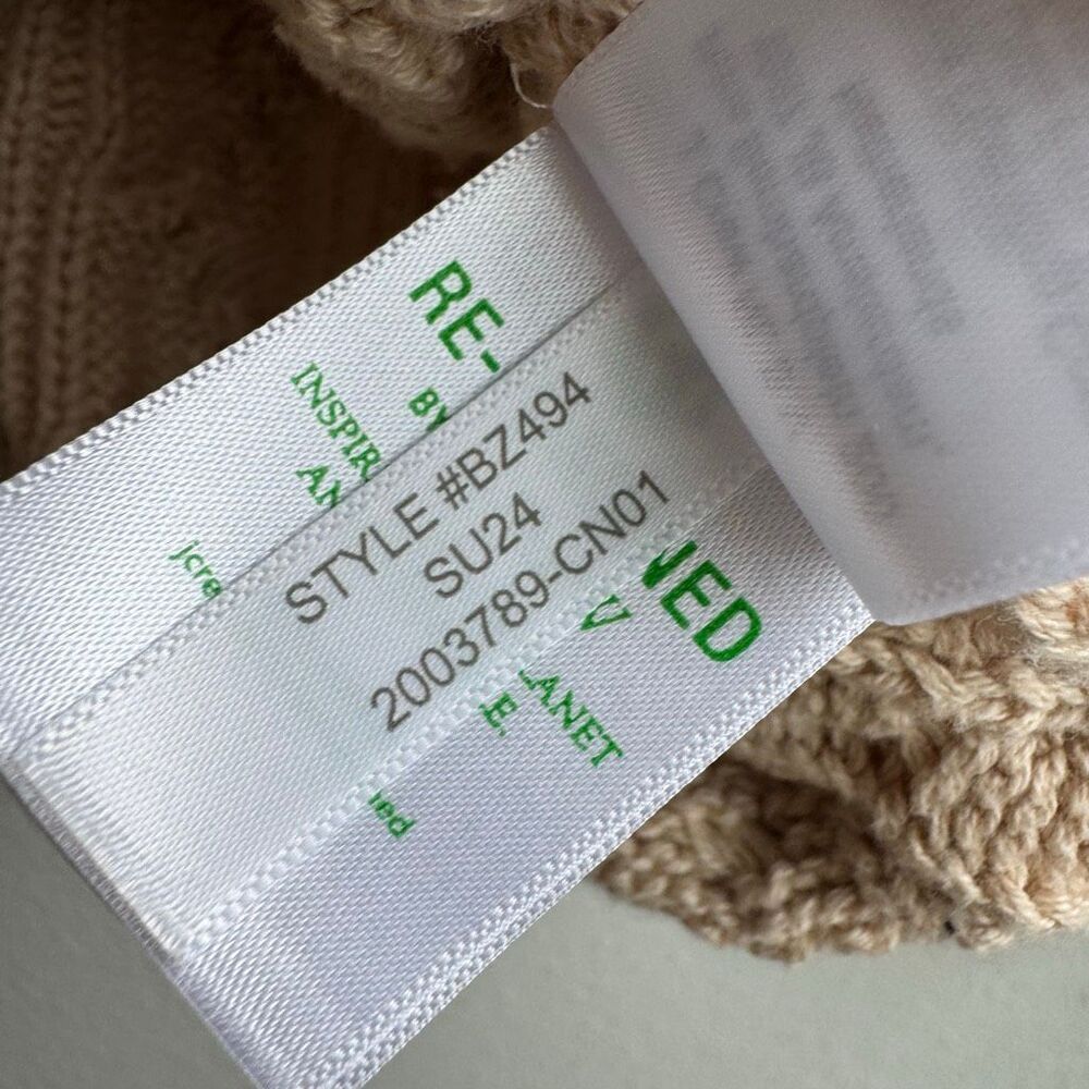 J.Crew 100% Cotton Cable Tan Knit Cardigan V-neck Relaxed Mr Roger’s Size Small - Picture 6 of 7